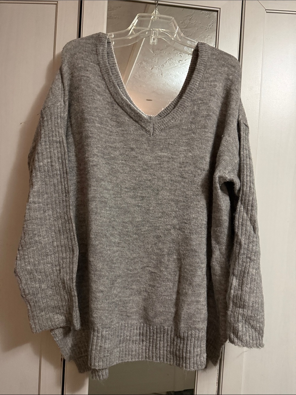 Gray double V-Neck Women's Sweater - Comfortable Everyday Knit
